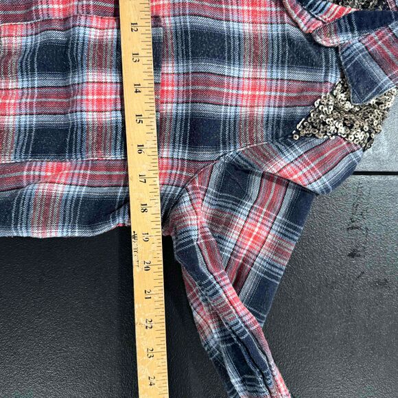 Free People Plaid Shirt Small Sequin Embellished Bohemian Western Mixed Media - Picture 13 of 14